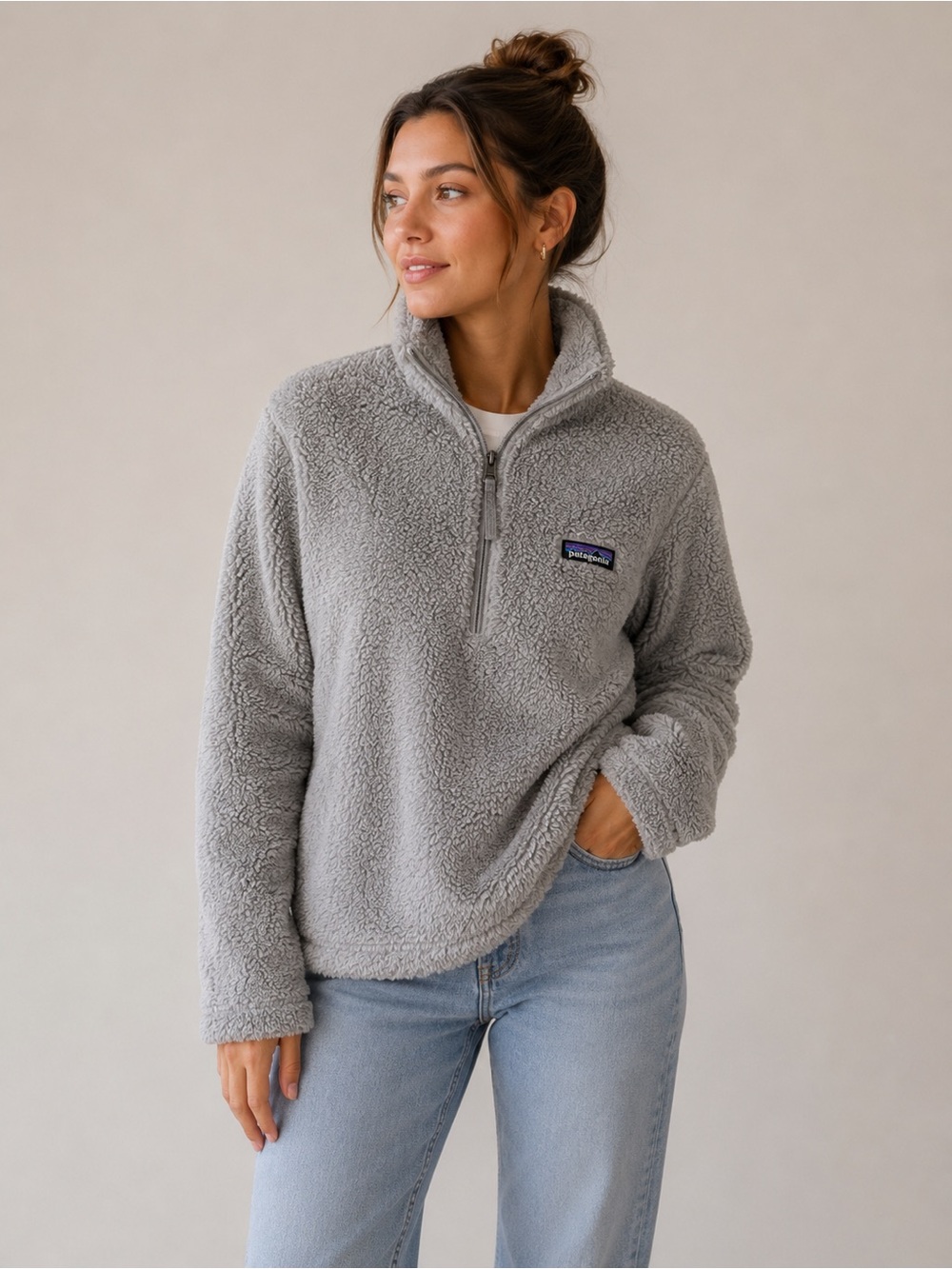 Patagonia Los Gatos 1/4 Zip Fleece Pullover Gray Size Large Cozy Sherpa Jacket